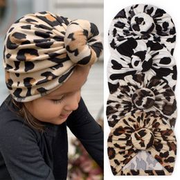 Infant Baby Girl Leopard Donut Cap Indian Turban Caps Soft Warm Headwear Kids Skull Beanie Children Hats