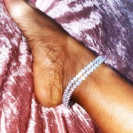 Anklets Shiny Rhinestone Crystal Anklet Gold Silver Color Link Chain For Women Hip Hop Bracelet On The Leg Barefoot Jewelry