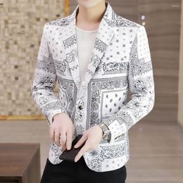 Men's Suits Spring Autumn Men Blazer Fashion Print Turndown Collar One Button Slim Fit Korean Style Suit Jacket Long Sleeves