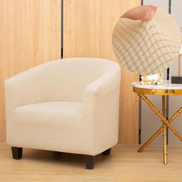 Chair Covers Beige Stretch Spandex Cover Armchair Bar Slipcover Solid Colour Plaid Single Sofa Protect For Pets Decor