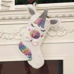 Sequins Unicorn Large Christmas Stocking Decorations Colour Cloth Pendant Opp Packing Gift Bag Fashion With Various Pattern