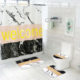 Toilet Seat Covers Simple Letter Print Home Decor Bathroom Cover Sets Waterproof Shower Curtain Mats Carpet Rugs Suits