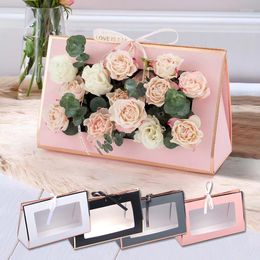 Gift Wrap Flower Boxes Clear Window Transparant Portable Packing Foldable Arrangement Vase Wedding Decor Bags