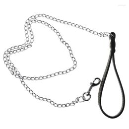 Dog Collars Pet Leash Lead Heavy Duty Bite Proof Chain Training Leather Handle