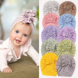 Kids Stripe Hat Infant Baby Girl Bowknots Cap Indian Turban Caps Headwear Skull Beanie Children Hats
