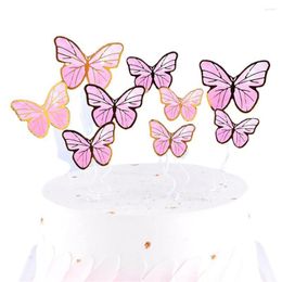 Festive Supplies 11pcs Pink Gold Butterfly Happy Birthday Cake Topper Wedding Bride Dessert Decoration For Party Lovely Gifts