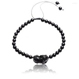 Anklets Natural Stone Pixiu Ankle Boots For Women Jewelry 6-8mm Round Adjustable Beads Men Bracelet Obsidian Safeness