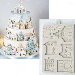 Festive Supplies 2022 3D Christmas House Silicone Mould Fondant Cake Decorating Tools Chocolate Plaster Sugarcraft Baking Mould