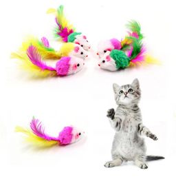 Colorful Feather Grit Small Mouse Cat Toys For Cat Feather Funny Playing Pet dog Cat Small Animals feather Kitten FY4654 F1031