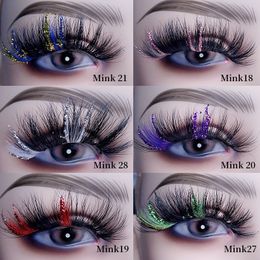Multilayer Thick Colourful False Eyelashes with Glitter Powder Naturally Soft and Delicate Hand Made Reusable Mink Fake Lashes Extensions Makeup for Eyes