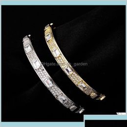 Charm Bracelets Luxury Bling Zircon Designer Hip Hop Men Women 7Mm Width 18K Gold Rhodium Plated Pzgts Ivwmy Drop Del Otkif