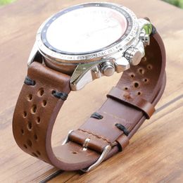 Retro Genuine Leather Watchband 18mm 20mm 22mm 24mm Calfskin Watch Straps Porous Breathable Handmade Stitching for Men