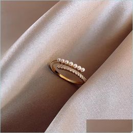 Cluster Rings Cluster Rings Korean Selling Fashion Jewelry Exquisite Copper Inlaid Zircon Ring Simple Pearl Women Opening Adjustable Dh895