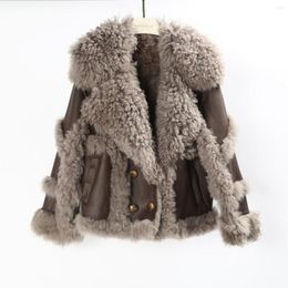 Women's Jackets 2022 Winter Women's Fashion Luxury Retro Vintage Turkey Sheep Fur Biker Jacket Coat