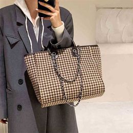 Bags Canvas leopard print portable bag autumn winter new chain sling single shoulder underarm lattice large capacity Tote Bag Purses