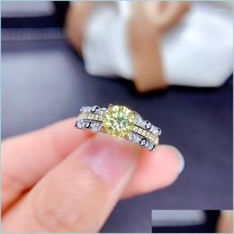 Cluster Rings Cluster Rings Sier 925 Original 1 Yellow Diamond Test Past Moissanite Ring For Women Round Brilliant Cut Gemstone Wedd Dhacz