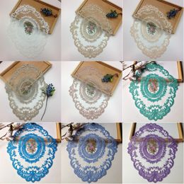 Retro Lace Place Mats Beige White Fashionable Embroidered Cup Mat Handmade European Oval Lace Placemats