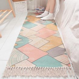 Carpets Pure Cotton Woven Bedside Carpet Home Rugs For Bedroom Room Rug Strip Tassel Anti-slip Mat