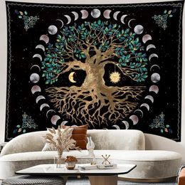 Tapestries Moon Phase Tree Of Life Tapestry Sun Wall Hanging Bohemian Room Decor Aesthetic Tapiz Boho Bedroom Home Deocration Tenture