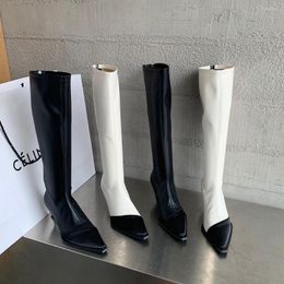 Boots Fashion Women Knee High Black White Thin Heels Back Zipper Autumn Winter Sock Botas Stretch Shoes Woman 35-39