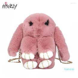 Evening Bags Cute Fluffy Fur Pompoms Chain Bag Women Cartoon Sling Shoulder Plush Backpack Sweet And Lovely Q5