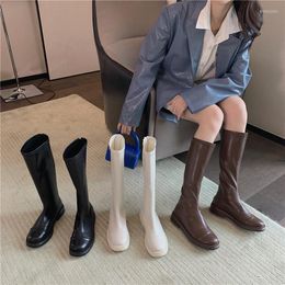 Boots Round Toe Women Knee Sock Stretch Shoes 2022 Arrivals Black White Brown Back Zipper Dress Woman Size 35-39