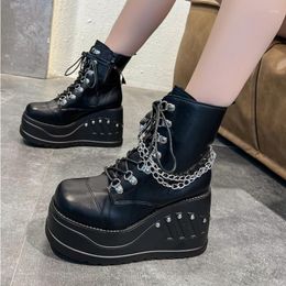 Dress Shoes 2022 Brand Punk Women's Boots Fashion Gothic Style Girls Cosplay Platform High Heels Wedges Booties Woman