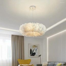 Pendant Lamps Nordic Postmodern Feather Chandelier Lights Warm Romantic Led Lustre Living Room Bedroom Girl Children's