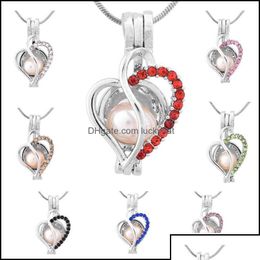 Lockets Lockets Necklaces Pendants Jewelry Wholesale Fashion Sier Plated Pearl Cage Love Heart With Zircon 8 Colors Locket Pendant F Otn9Q