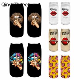 Mens Socks New Fashion Ostentatious Red Lips Leopard Graphic Women Base 3D Printed Tongue Kiss Letter Funny Girls Ankle Dropship Ali Smtqg
