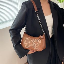 Evening Bags Retro Butterfly Women's Hobos Small Shoulder Fashion Design Ladies Underarm Bag PU Leather Female Clutch Purse Handbags