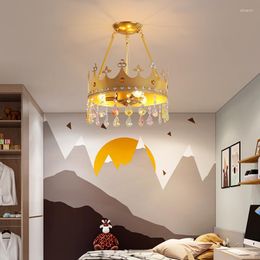 Ceiling Lights Children's Room Crown Crystal Chandelier Girl Boy Modern Minimalist Princess Lamp Bedroom