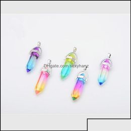 Charms Jewellery Findings Components Colours Hexagon Prism Pendants Crystal Clear Chakras Gem Stone Fit Earrin Dhfjq Drop Delive Otesd