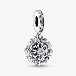 925 Sterling Silver Sparkling Snowflake Double Dangle Charms Fit Original European Charm Bracelet Fashion Women Halloween Jewelry Accessories