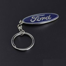 Car Key For Ford Metal 3D Key Chain Ring Car Logo Keychain Keyring Zinc Alloy Llaveros Chaveiro Fiesta Ecosport Escort Drop Delivery Dh1Mx