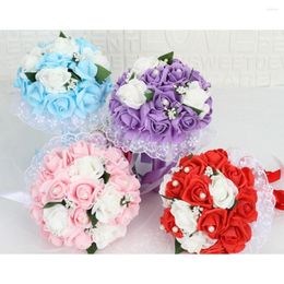 Decorative Flowers Artificial Rose Gorgeous Lace Trim Wedding Bridal Bouquet Bride Hand Flower