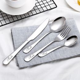 Dinnerware Sets Custom Fork Spoon Knife Set Utensil Party Wedding Gift For Her Him Girlfriend Wife Cutlery Stainless Steel Engraved