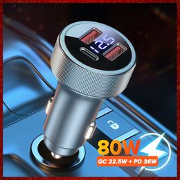 80W Metal PD Car Charger USB Type C Chargers Fast Charging For iPhone Xiaomi Samsung Laptops Tablets Dual Port USB Phone Charge Automotive Electronics Free ship