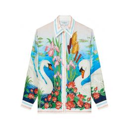 Casablanca 2023 Swan Lake Silk Shirt Mens Designer Button Up Shirts Hawaiian Beach Polo casablanc