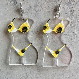 Dangle Earrings Funny Transparent Acrylic Female Body For Women Fashion Colourful Sunflower Flower Print Cool Teens Earring Gift