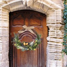 Decorative Flowers Round Easter Wreath Spring Window With Pastel Eggs For Front Door Greenery Garland Garden Christmas Celebration Home