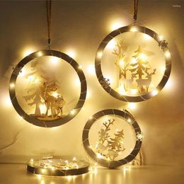 Christmas Decorations Wooden 1 Set Pendant Tree LED Light Design Snowman Santa Pattern Wear-Resistant Year Home Decor Hanging 2022