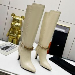 8156450 Stiefel LE Maillon Glattlederstiefel mit hohem Absatz und kniehohem Oberschenkel, Schuhe für Damen, Größe 35–41, Fendave