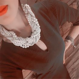 Choker Trendy Bohemian Big Pearl Crystal Necklace Woman Exaggerate Multilayer Chunky Chains Necklaces Fashion Collier Jewellery