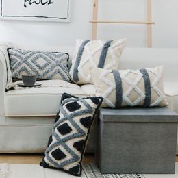 Pillow 45X45cm Plush Short Wool Velvet 3D Geometry Flocked Grey Blue Throw Covers Case Shell For Sofa Bedroom