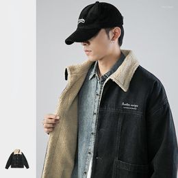 Men's Down 2022 Autumn And Winter Lamb Velvet Jacket Texture Denim Loose Warm Cotton-padded Clothes