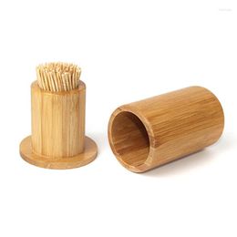 Storage Bottles Cute Bamboo Wooden Toothpick Holder Carving Box Carrier Portable For Household Kitchen Organization