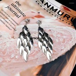 Backs Earrings Grace Jun Vintage Fashion Scrub Leaf Clip On Without Piercing For Women Party Wedding Elegant Big Pierced