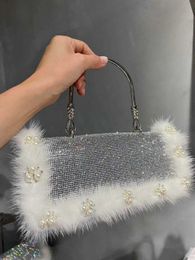 Evening Bags Clutch Luxury Design Mink Hair Handbag Crystal Shiny Rhinestone Diamond Dinner Party Bling Purse Women Shoulder 221021