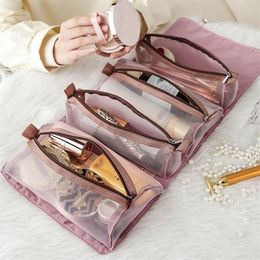 Cosmetic Bags Cases 4PCS in 1 For Women Zipper Mesh Separable s Pouch Ladies Foldable Nylon Rope Makeup Kosmetyczka 221030